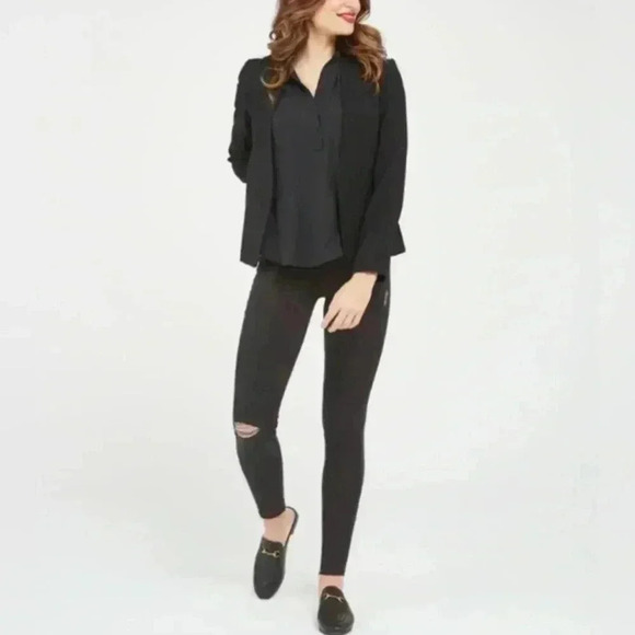 NWT Spanx Distressed Ankle Skinny Jeans, Vintage Black XS - Picture 2 of 10